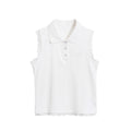 White Sleeveless Polo Tank with Lace Trim