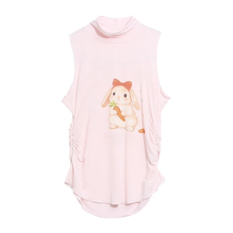 Cute Bunny Print Shirred Tank Top